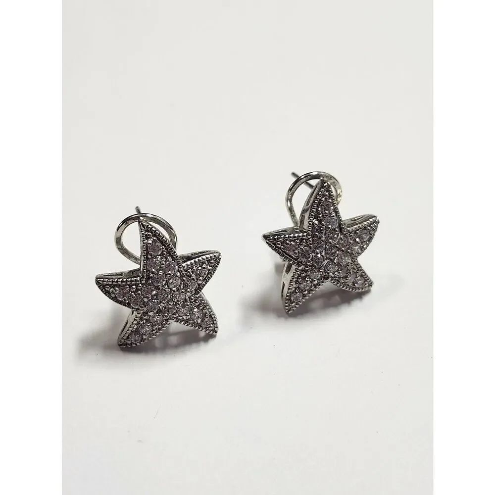 Sparkling Starfish Stud Earrings - Silver Tone